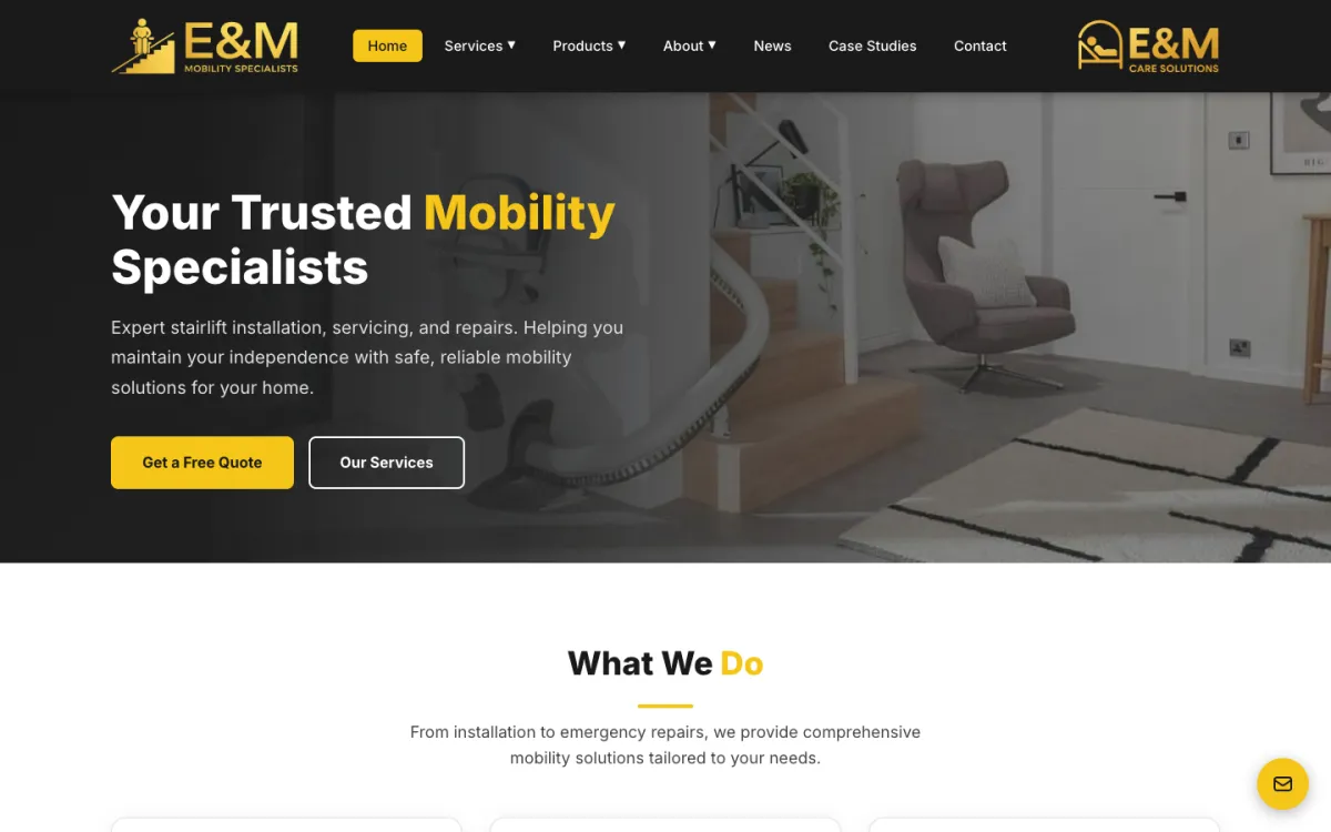 E&M Mobility Specialists website screenshot