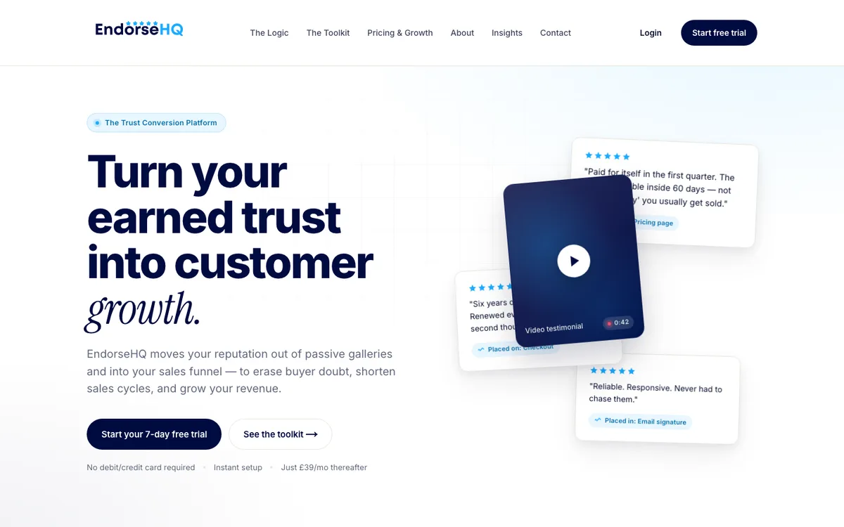 EndorseHQ testimonial platform homepage
