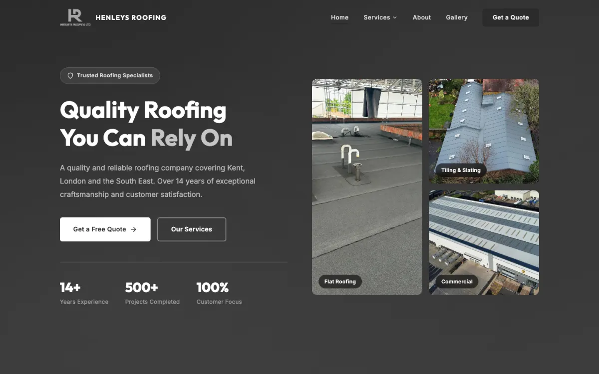 Henleys Roofing website screenshot